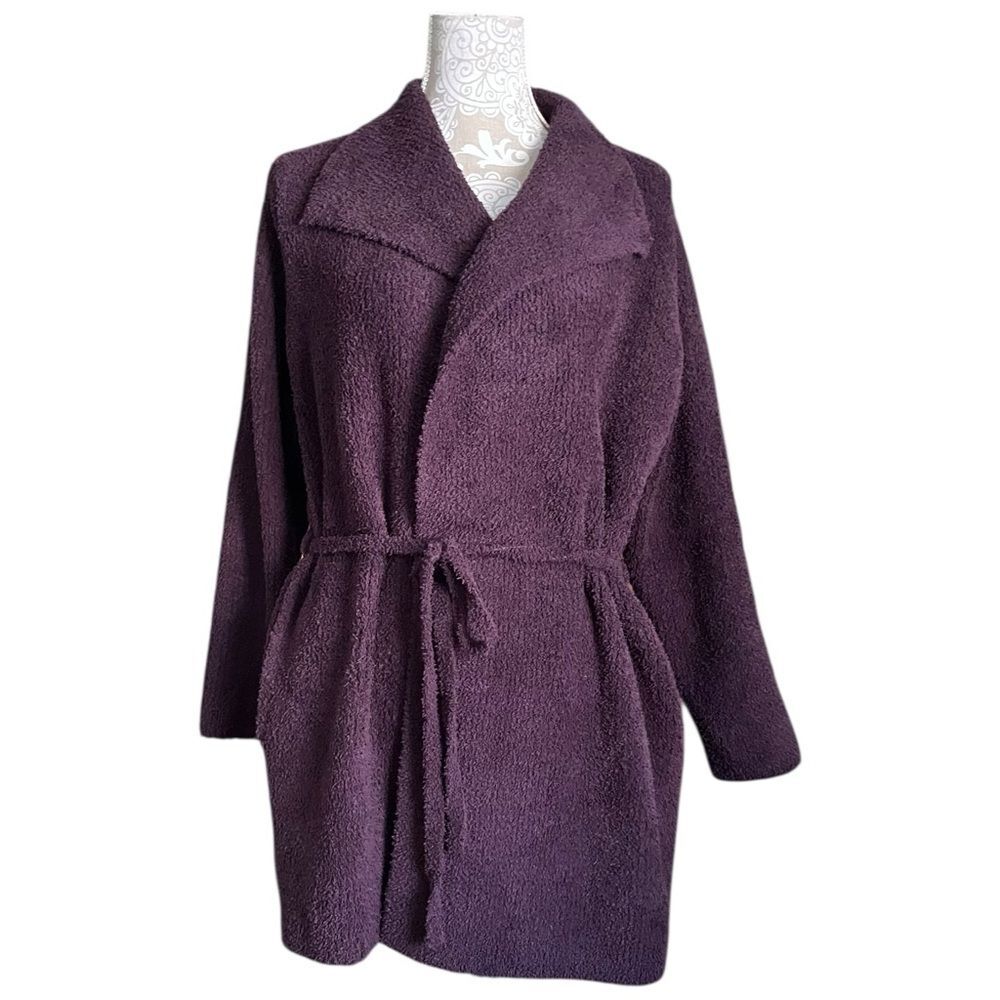 Barefoot Dreams CozyChic Plum Purple Knit Robe Size L Soft Lounge Sweater